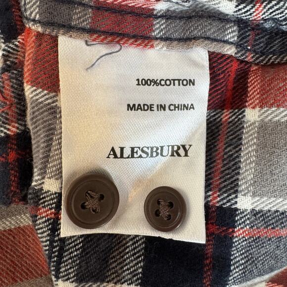 Alesbury Long Sleeve Flannel Button Up Shirt Red Gray Plaid NWT Men Size Large - Picture 7 of 9